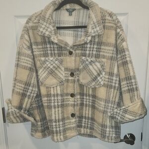Terra & Sky Cream Plaid Sherpa Jacket